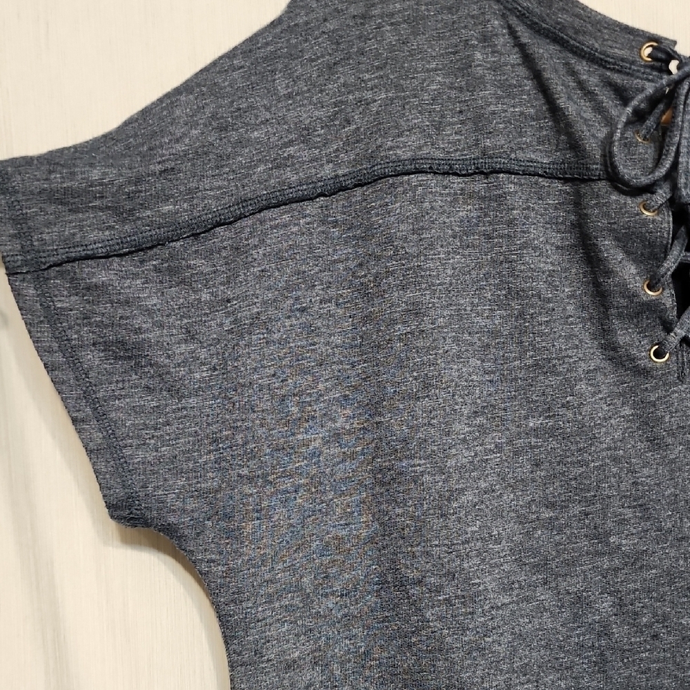 Chico's Blue Boxy Tunic Dress Short Sleeve Plus Size L Heathered Casual Pockets - Picture 8 of 12